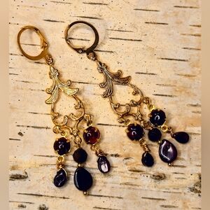 Victorian 5 Carats Natural Rich Garnets In Gold Plated Chandelier Earrings ​